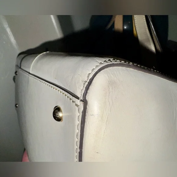 Dooney and Bourke Leather Bone Tote Bag, Gold hardware & blue accent scarf - Picture 13 of 16